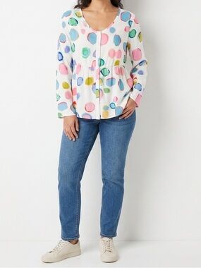 Women’s White Polka Dot Button-Front Blouse - Multicolor